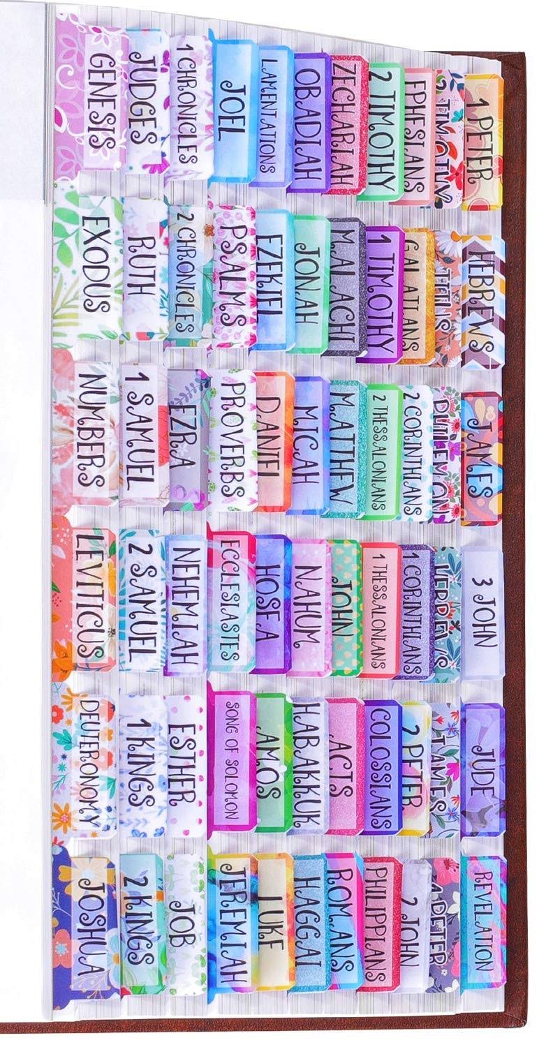 MINTLIFE Colorful Floral Bible tabs Laminated with Matte Film, Cute Bible tabs for Women and Girl, 90 Bible Index tabs in Total, 66 tabs for Old and New